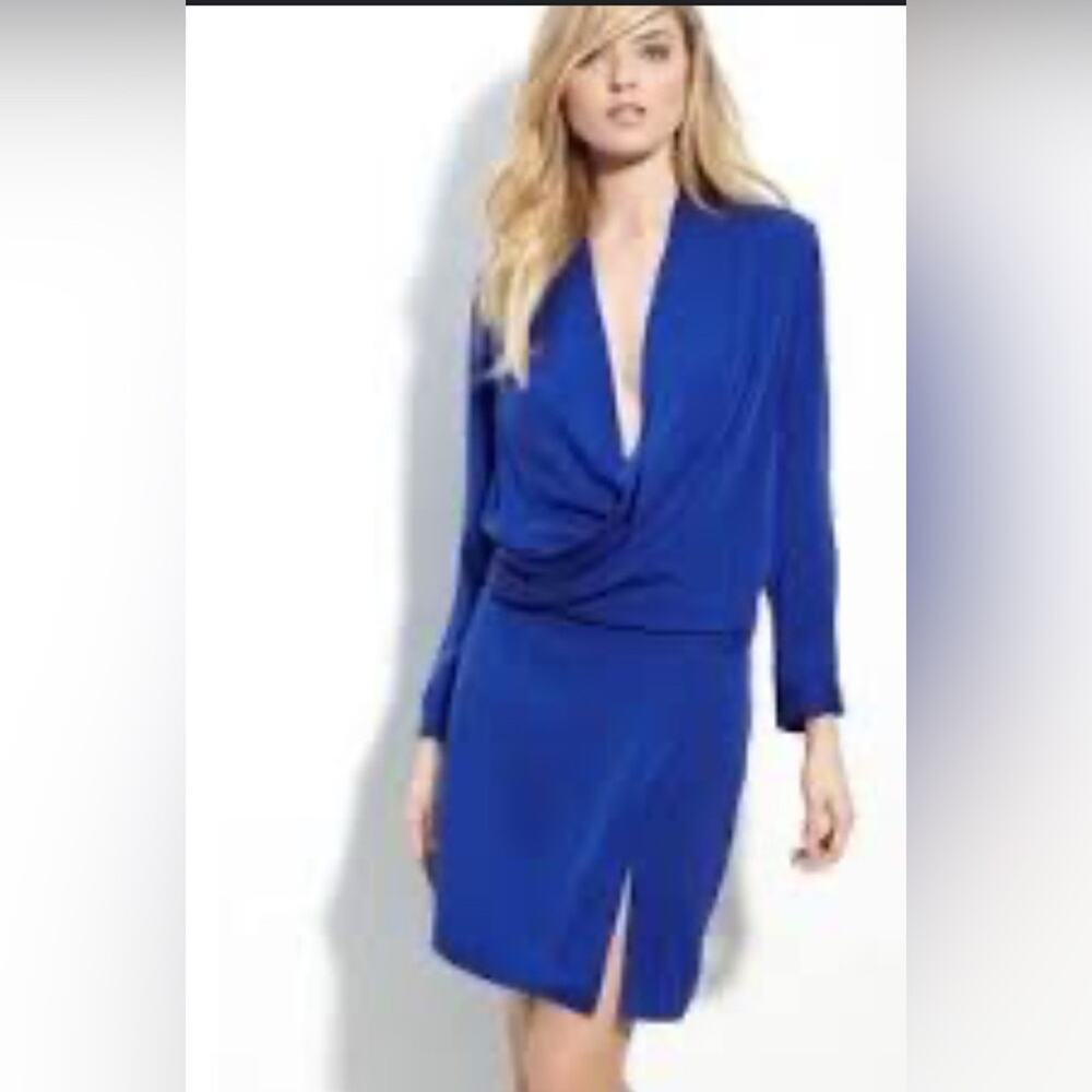 Diane Von Furstenberg Royal Blue Long Sleeve Issa Silk Blend Dress Size 8 Drape